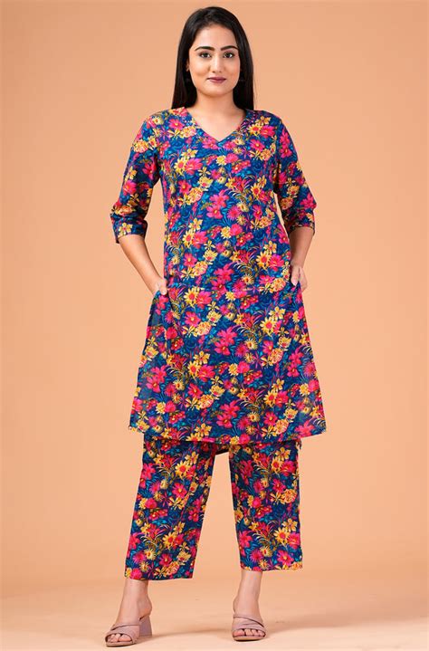 Women Cotton Kurti Set Online | Cotton Cigarette & Palazzo Pants With ...