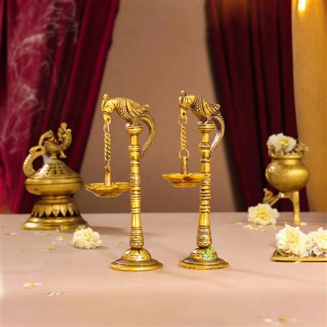 Aakrati Pair of Bird Diya Oil Lamp Stand Brass Hindu Religious Puja ...