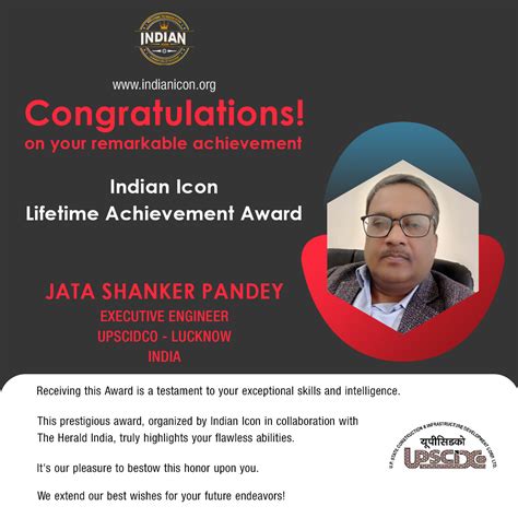 JATA SHANKER PANDEY has bagged Indian Icon Lifetime Achievement Award