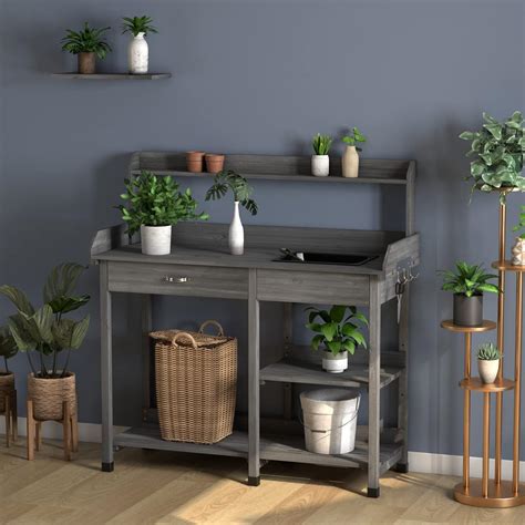 Buy RELAX4LIFE पोटिंग बेंच पोटिंग टेबल, फ़िर वुड आउटडोर सिंक स्टेशन w ...