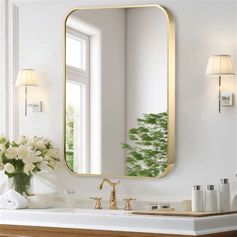 Gold Bathroom Mirror, 16x24 Inch Brushed Gold Mirror, Aluminum Alloy ...