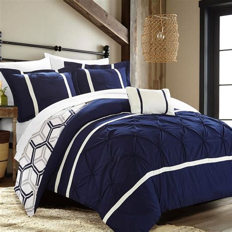 Amazon.com: BEDAZZLED Pintuck Comforter Set King Size, 4 Pieces Navy ...