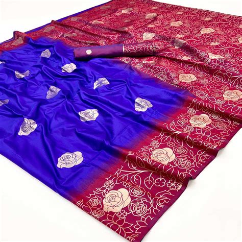 12Blue Art Silk Saree Embellished With Delicate Floral Zari Weaving Cr