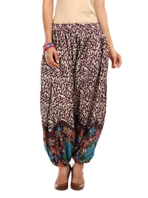 Buy Shree Women Cream & Purple Printed Harem Pants - Harem Pants for ...
