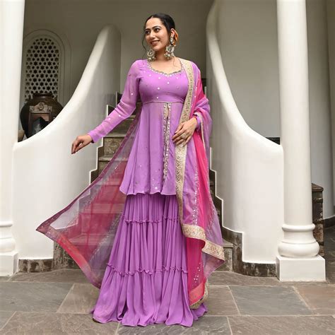 Diksha Purple Georgette Designer Sharara Suit Set for Women Online ...