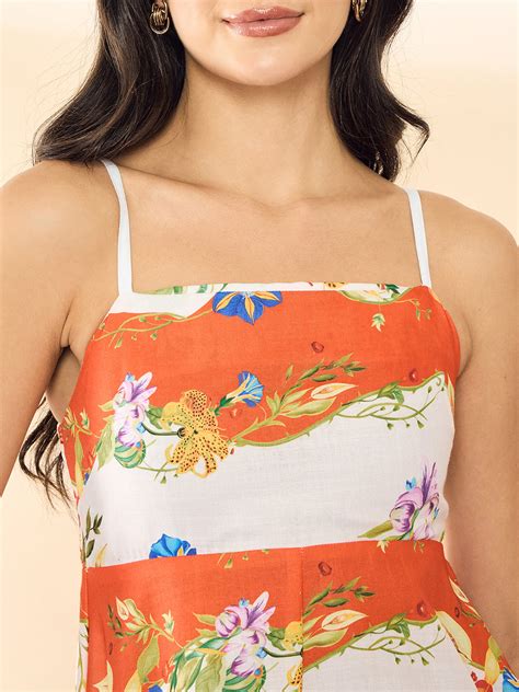 Printed A-Line Linen Maxi Dress