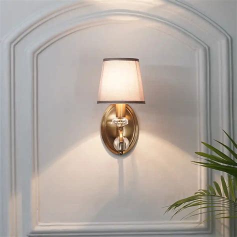 DRYDEN Single Light Wall Fitting In Brass Finish With Fabrick Shade ...