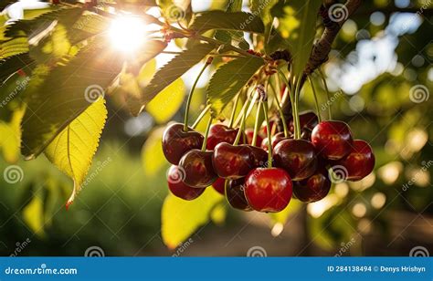Cherry Picking Season a Branch Heavy with Plump Cherries Creating Using ...