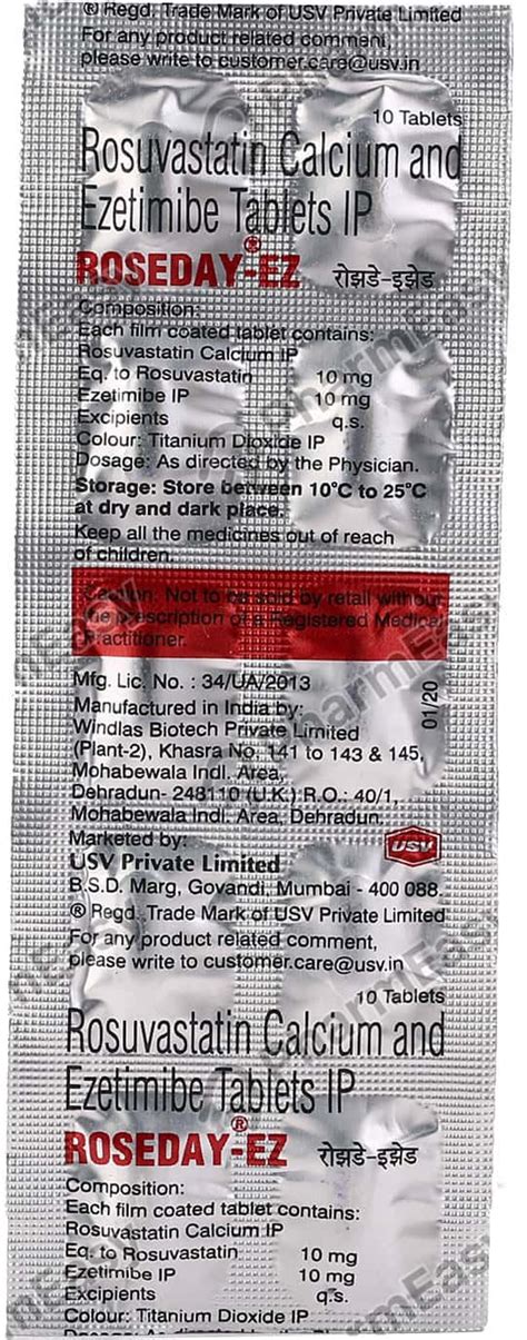 Roseday Ez 10/10mg Strip Of 10 Tablets: Uses, Side Effects, Price ...