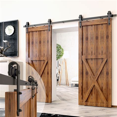 Homacer Black Rustic Sliding Barn Door Hardware Kit, for Two/Double ...