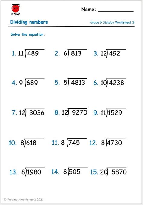 Image result for 5th Grade Math Worksheets Printable Long Division