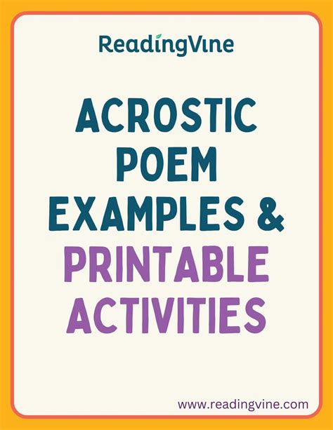 Acrostic Poem Examples and Activities - ReadingVine