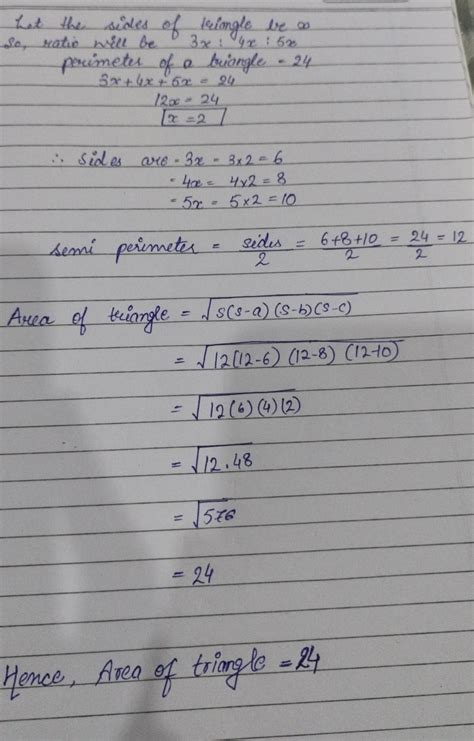 solve mathThe sides of a triangle are in the ratio 3:4:5 and its ...