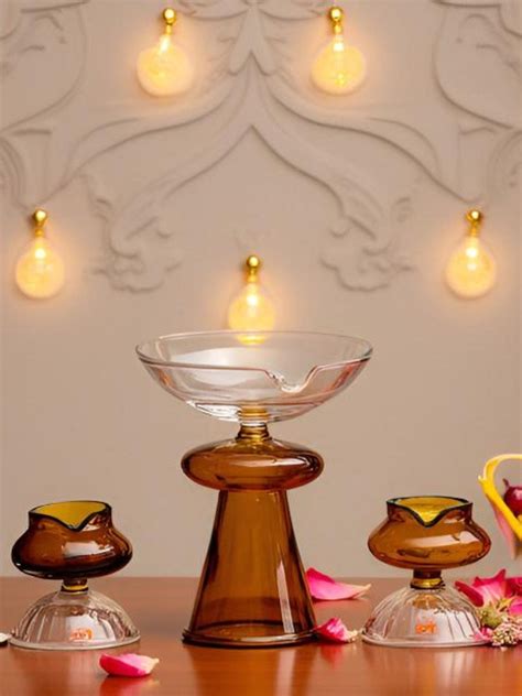 Borotech Amber Glass Diyas – 3 Pc Handmade Set for Pooja & Decor - Borotech