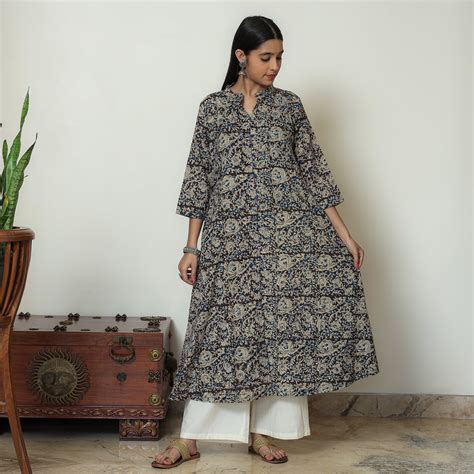 Black Block Print Cotton A-Line Kalamkari Kurta for Women – iTokri आई.टोकरी