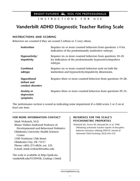 Vanderbilt ADHD checklist - Vanderbilt ADHD Diagnostic Teacher Rating ...