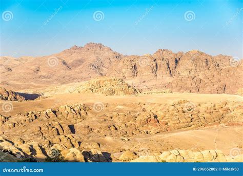 View at the Wadi Musa Valley with Mount Hor (Tomb of Aaron)near ...