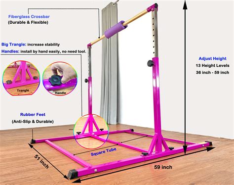 MARFULA Adjustable Gymnastics Bar Kip Bar with Fiberglass Rail & 304 ...