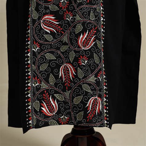 Black Bengal Kantha Hand Embroidery Cotton Kaftan (Long)