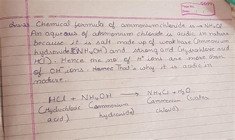 Explain why an aqueous solution of ammonium chloride is acidic in ...