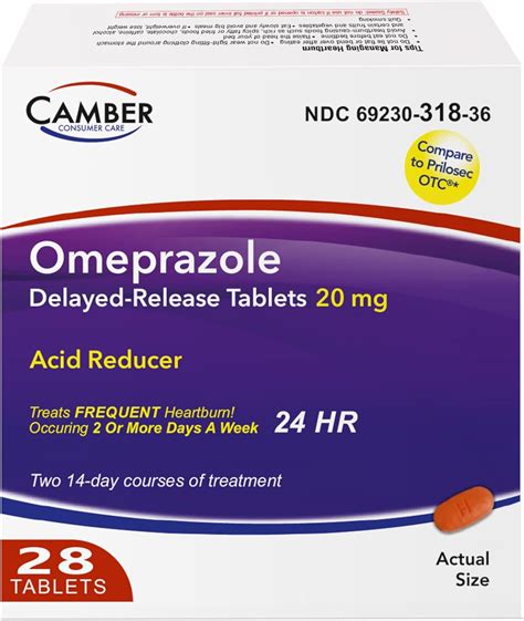 Amazon.com: Camber Omeprazole 20mg Delayed-Release Tablets, Heartburn and Acid Reducer Reflux ...