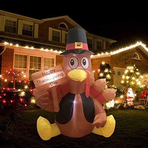 MorTime 6 FT Thanksgiving Inflatable Turkey, Blow up Airblown Lighted ...