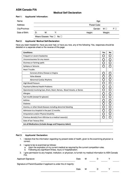 2016-2026 Form Canada ASN Medical Self Declaration - Blank Fillable ...