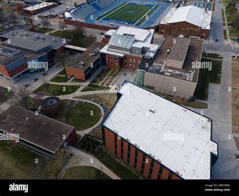 Aerial photograph of Drake University on a beautiful spring evening ...