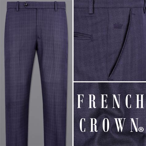 Martinique Navy Blue Checks-Plaid Regular Fit Terry Rayon Pant For Men