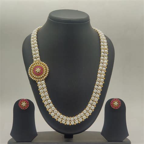 Two-Strand Freshwater Pearl Broach Set with Ruby Halo Pendant | Bridal ...