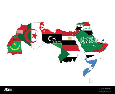 Arab World Map, Map of All Countries of Middle East and North Africa with Flags in Body Stock ...