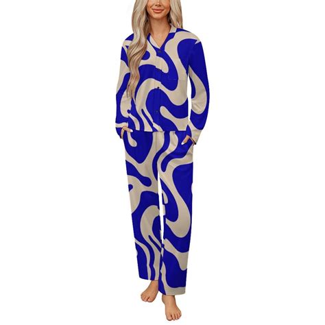 Abstract Blue Beige Swirl Art Womens Pyjamas Set Button Up Pyjamas ...
