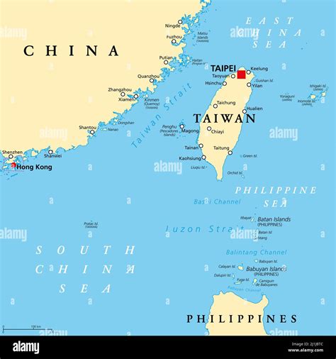 Taiwan Area, political map with capital Taipei. Free Area of the Republic of China (ROC ...