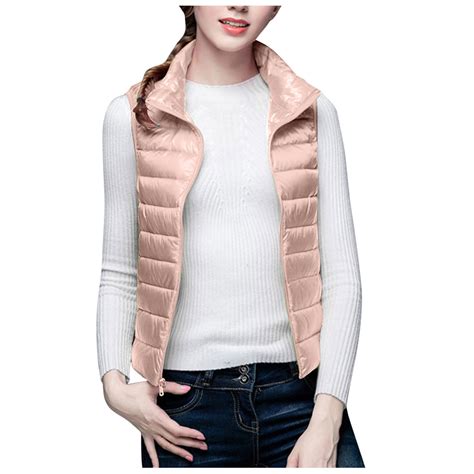 Herrnalise Women’s Down Vest Lightweight Solid Color Sleeveless Down ...