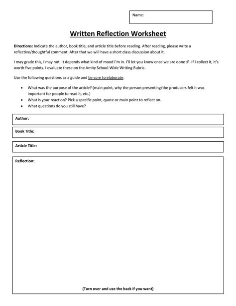 Written Reflection Worksheet - Directions: reflective ...