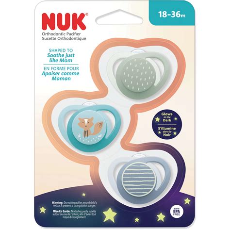 NUK Orthodontic Pacifier 3 Pack for 18-36 Months - Teal Fox Design with ...