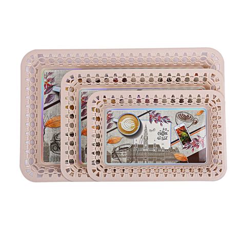 Kuber Industries Plastic 3 Pieces Serving Tray Set (Cream) -CTLTC012381 ...