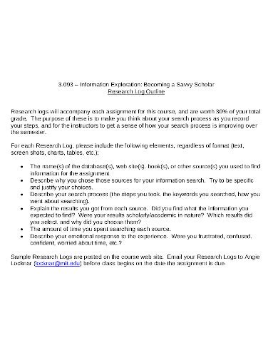 Rezultat imagine pentru Research Log Example