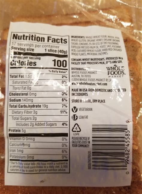 Bread Ingredients Label
