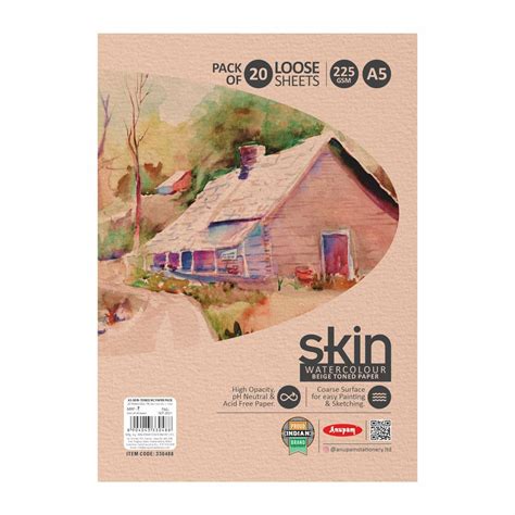 Anupam Watercolour Sheets Skin Loose Sheet Pack A5, 225 GSM, 20 Sheets ...