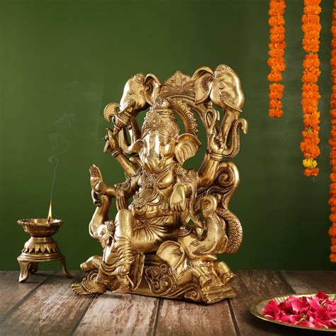 Buy Brass Superfine Lord Ganapati Seated on Throne Statue 18 inch ...