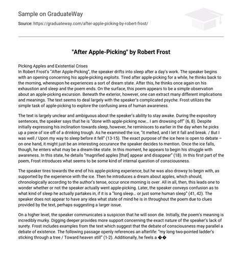 ⇉“After Apple-Picking” by Robert Frost Analysis Essay Example | GraduateWay