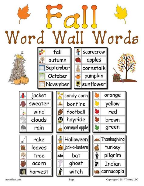 40 Fall Word Wall Words | Fall words, Word wall, Winter words