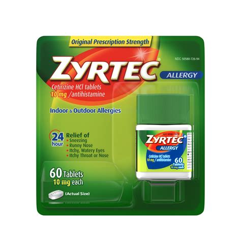 Zyrtec 24 Hour Allergy Relief Tablets with 10 mg Cetirizine HCl, 60 Ct - Walmart.com - Walmart.com