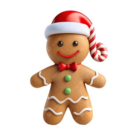 Smiling Gingerbread Man In Santa Hat Clipart Christmas 3d Illustration ...