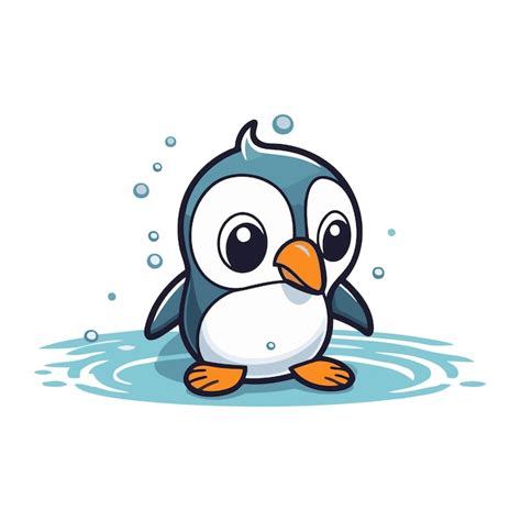 Cute penguin in water vector illustration isolated on white background ...