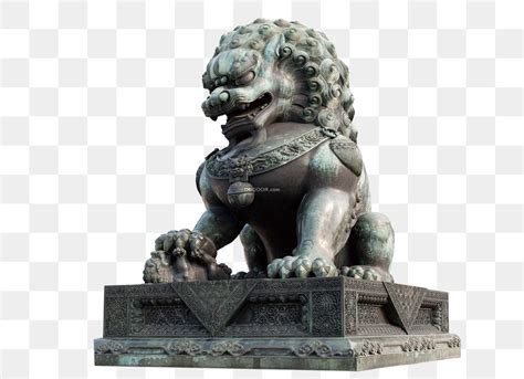 中国建筑风格灰色的石狮子雕塑高清PNG素材