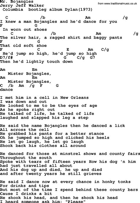 Bob Dylan song - Mr. Bojangles, lyrics and chords