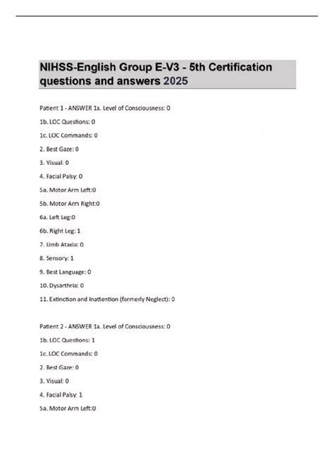 NIHSS-English Group E-V3 - 5th Certification questions and answers 2025 ...