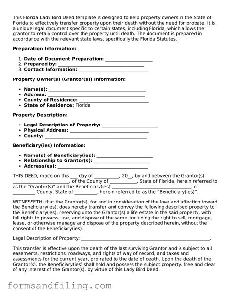 Free Florida Lady Bird Deed Template ≡ Blank PDF Form